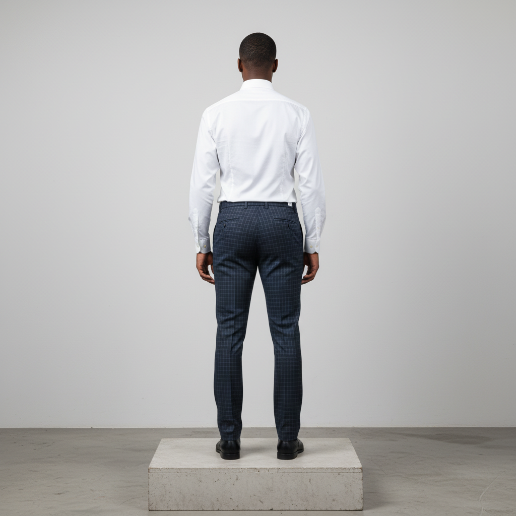 Navy Windowpane Check Trousers – Back Model