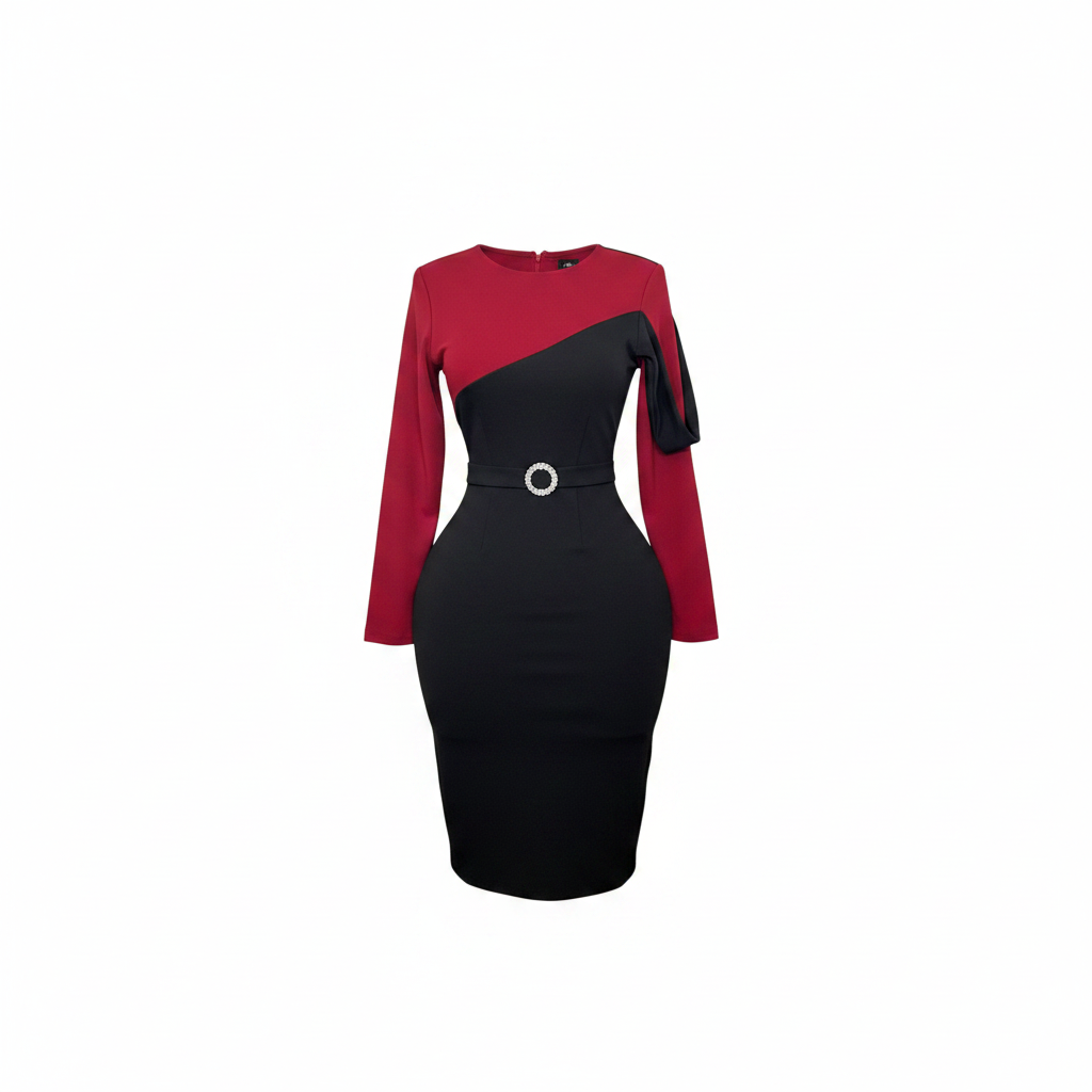Red & Black Rhinestone Belt Bodycon Midi Dress – Ghost Mannequin
