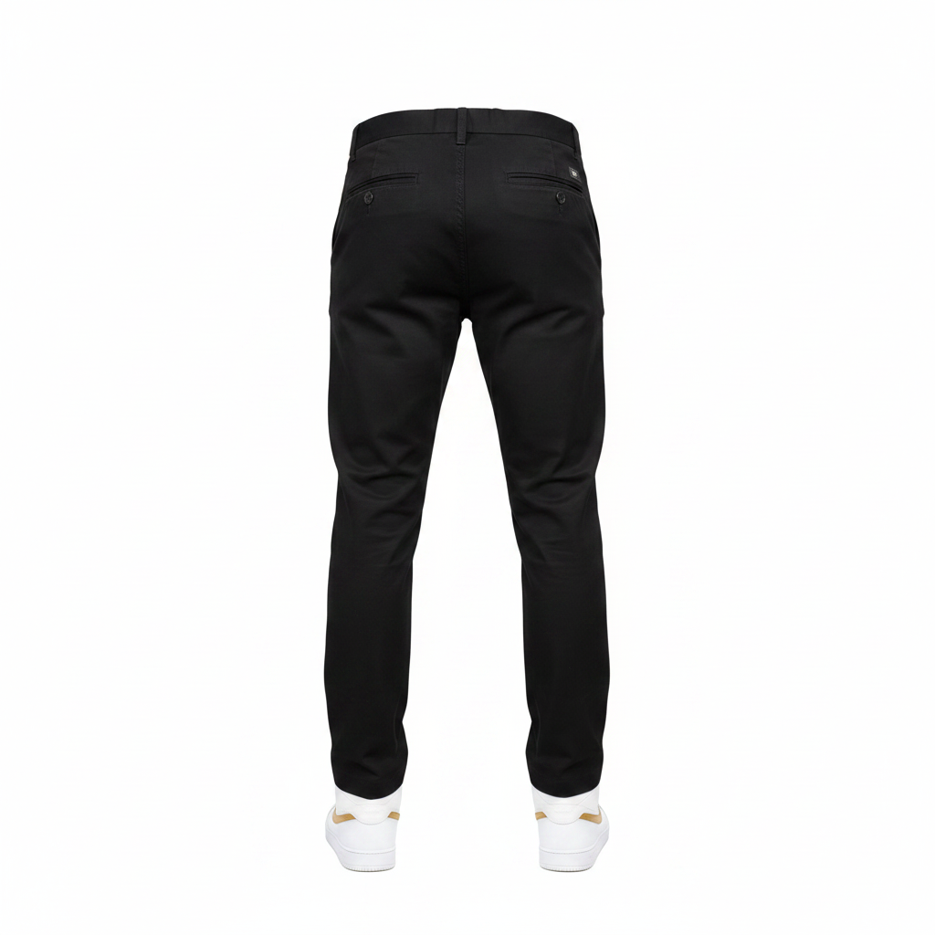 Black Slim-Fit Chino Trousers for Teens – Back Ghost Mannequin