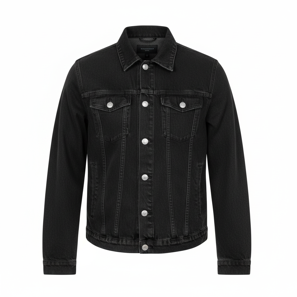 Men's Washed Black Denim Trucker Jacket – Ghost Mannequin View