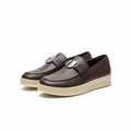 Men's Dark Brown Leather Platform Slip-On Loafer Silver Shield Clasp – Pair View