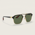 AI-generated black and gold-tone geometric sunglasses catalog view