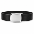 Black Leather Silver Plate Buckle Belt - Front View