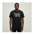 Black Nigerian male model wearing a black Visionnaire graphic T-shirt