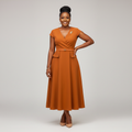Burnt Orange Peplum Belted Midi Dress - Front Model