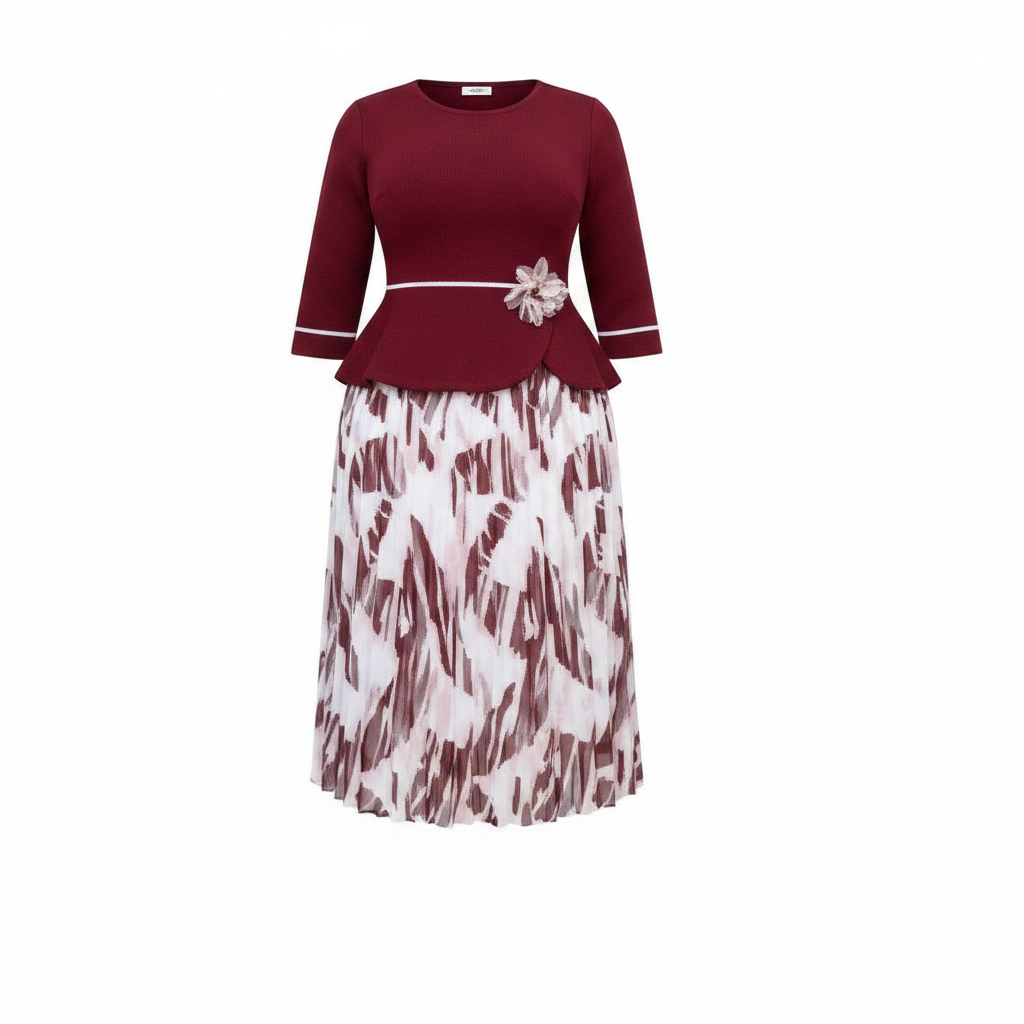 Ghost mannequin – Ntiwi Collection Biraci Chiffon Combination Dress – Burgundy