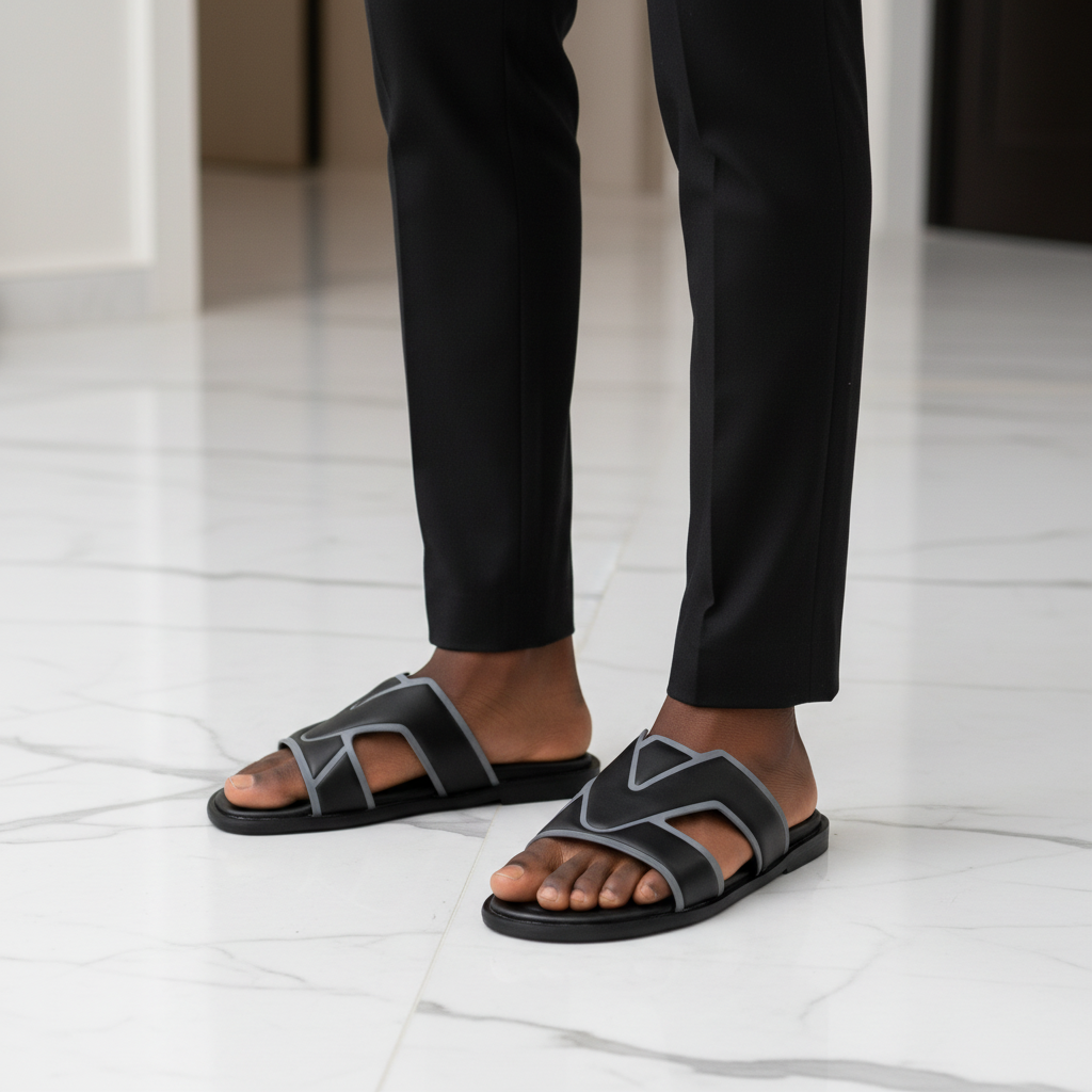 Black V-Logo Cross-Strap Palm Slide - Model Shot