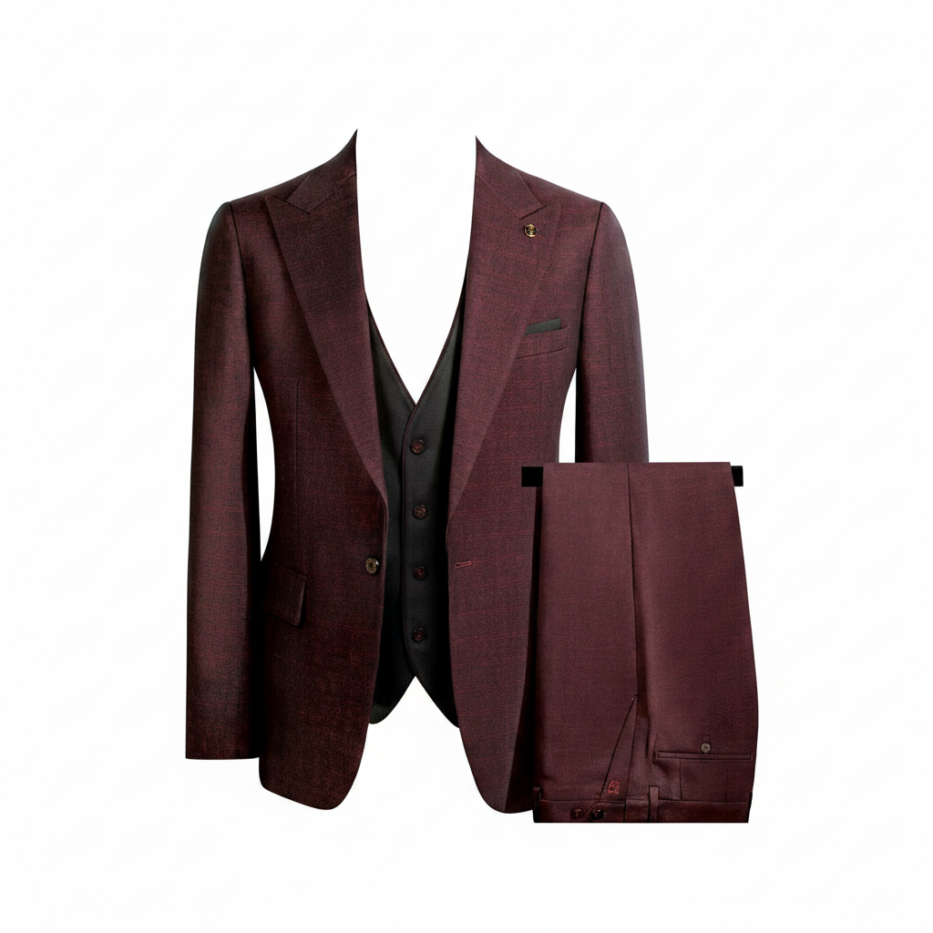 Wine burgundy 3-piece suit ghost mannequin view