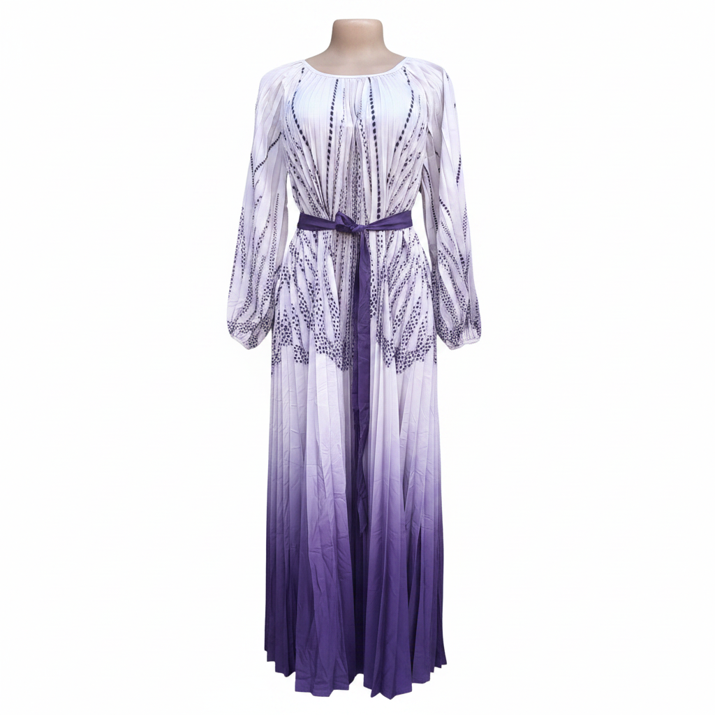 White Purple Ombre Print Maxi Dress - Ghost Mannequin Front View