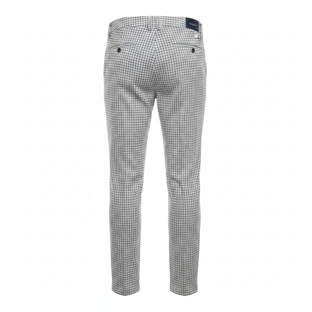 White Navy Houndstooth Trousers – Back Ghost Mannequin