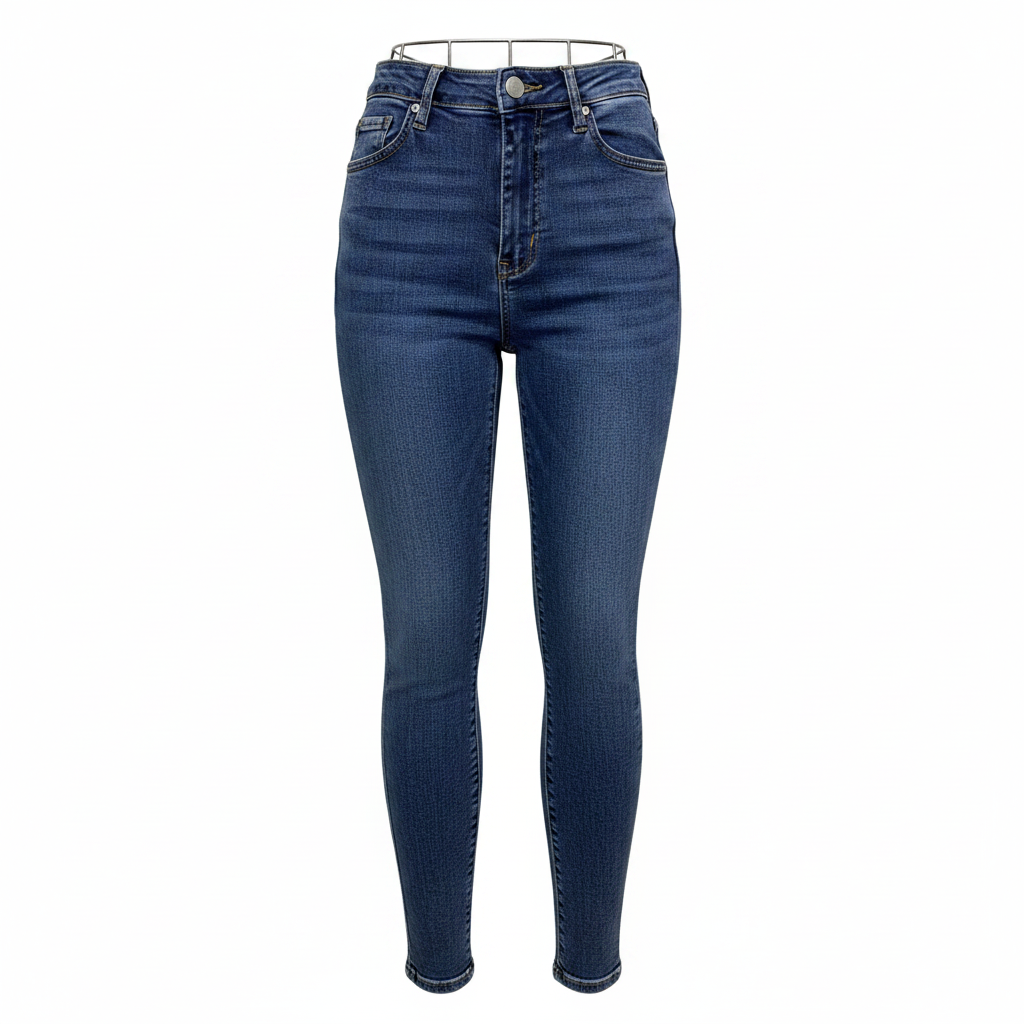 Dark Blue Ultra High-Waist Crinkle Skinny Jeans – Front Ghost Mannequin