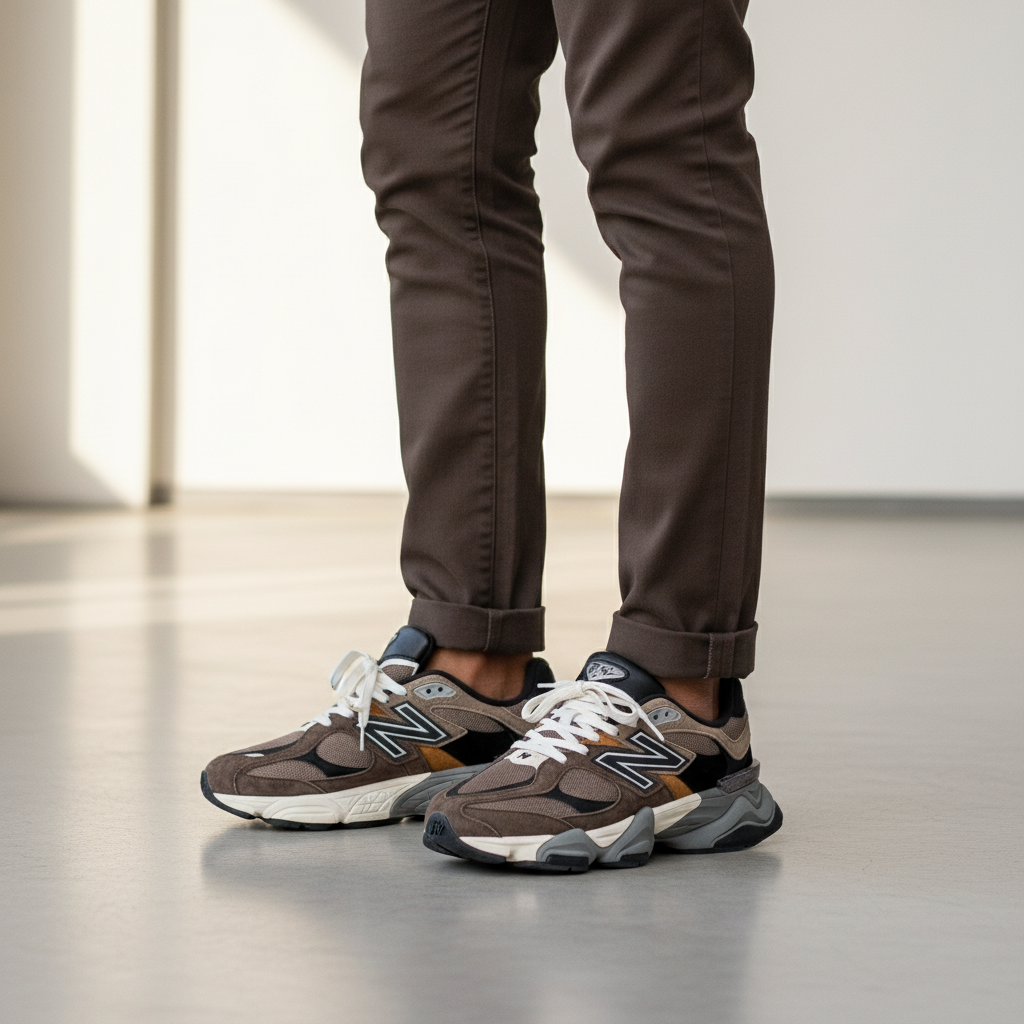 New Balance 9060 Brown Amber Retro Sneaker - Model Shot