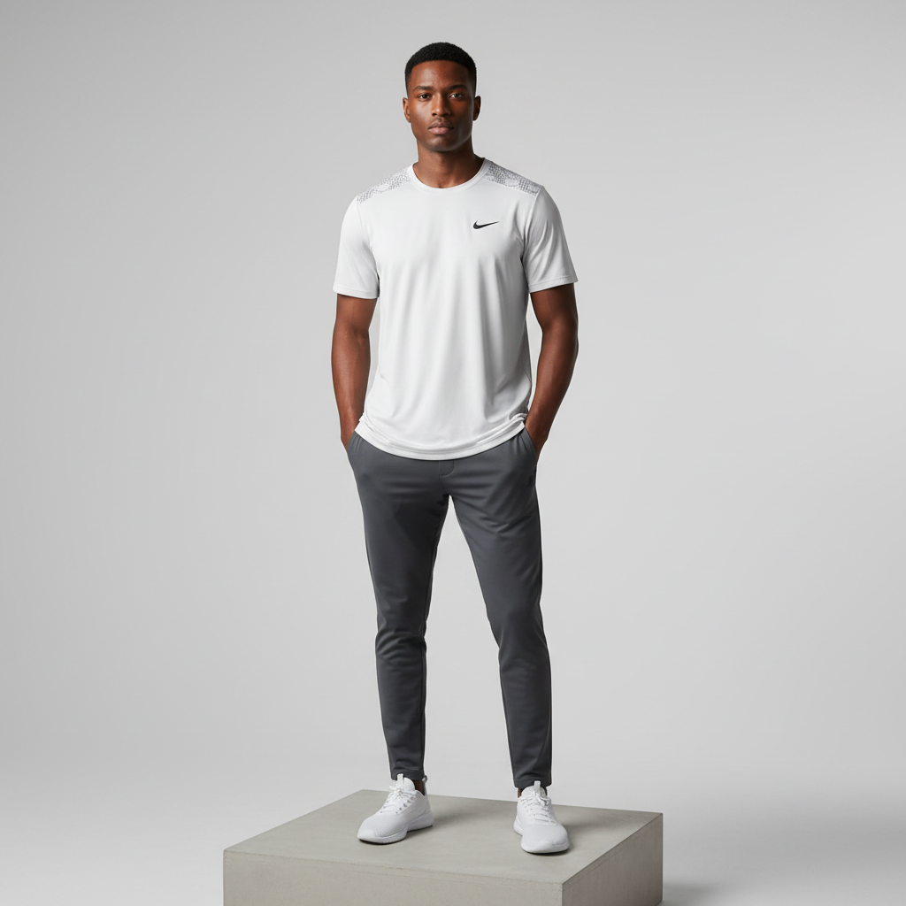 White Graphic Shoulder Athletic T-Shirt - Model Shot