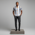 White Tribal Geometric Print Polo Shirt - Model Front