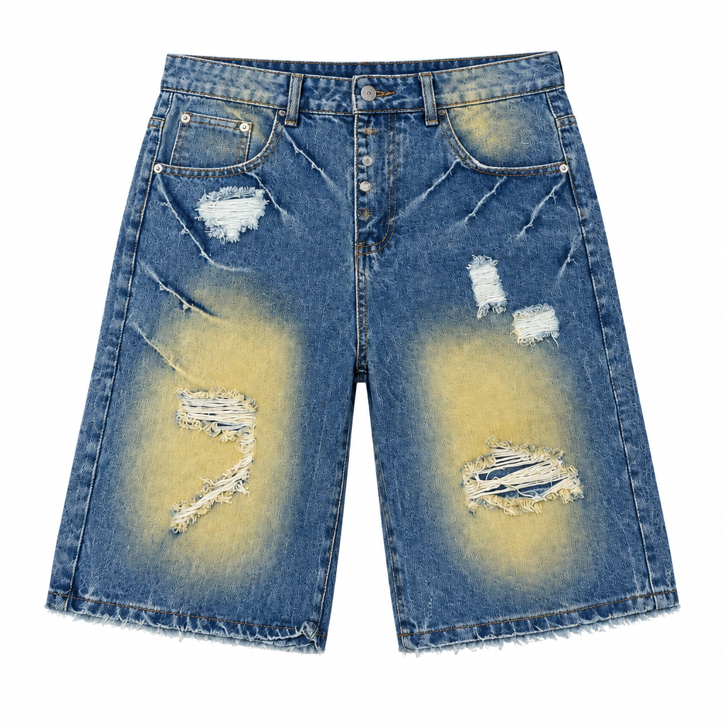 Medium Blue Heavily Distressed Denim Shorts – Ghost Mannequin