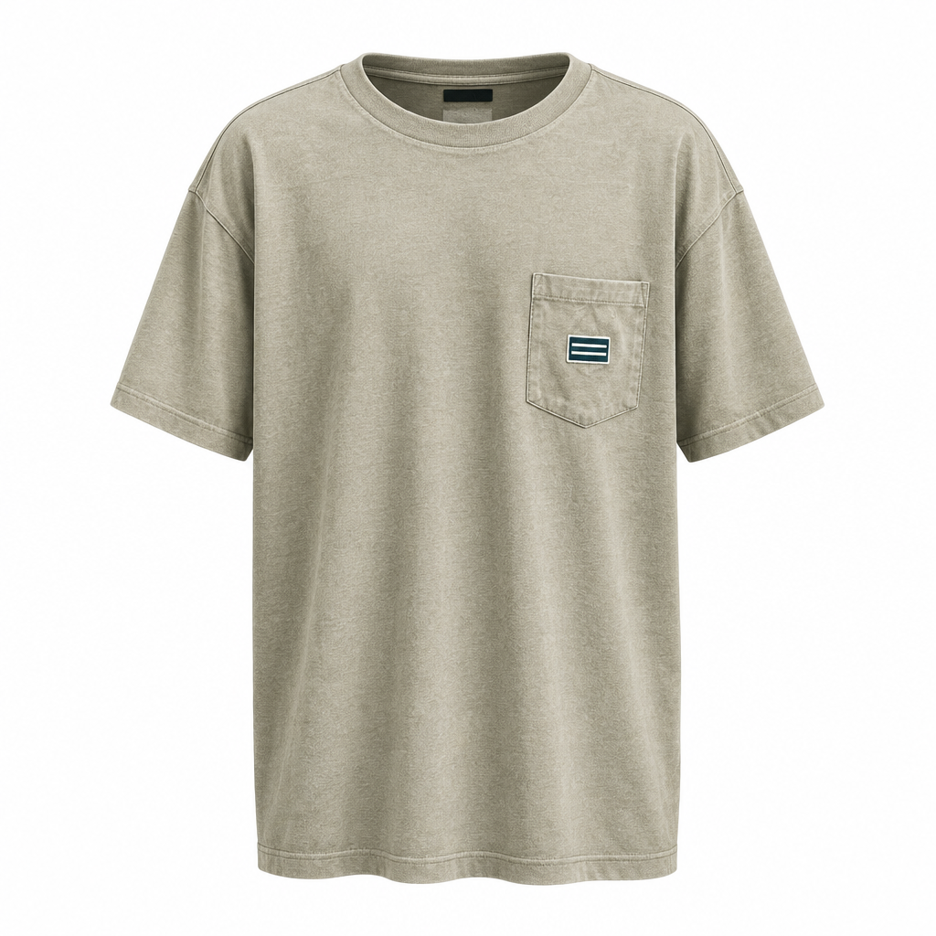 Taupe washed oversized pocket tee ghost mannequin