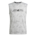 Pale grey geometric sleeveless top on white background