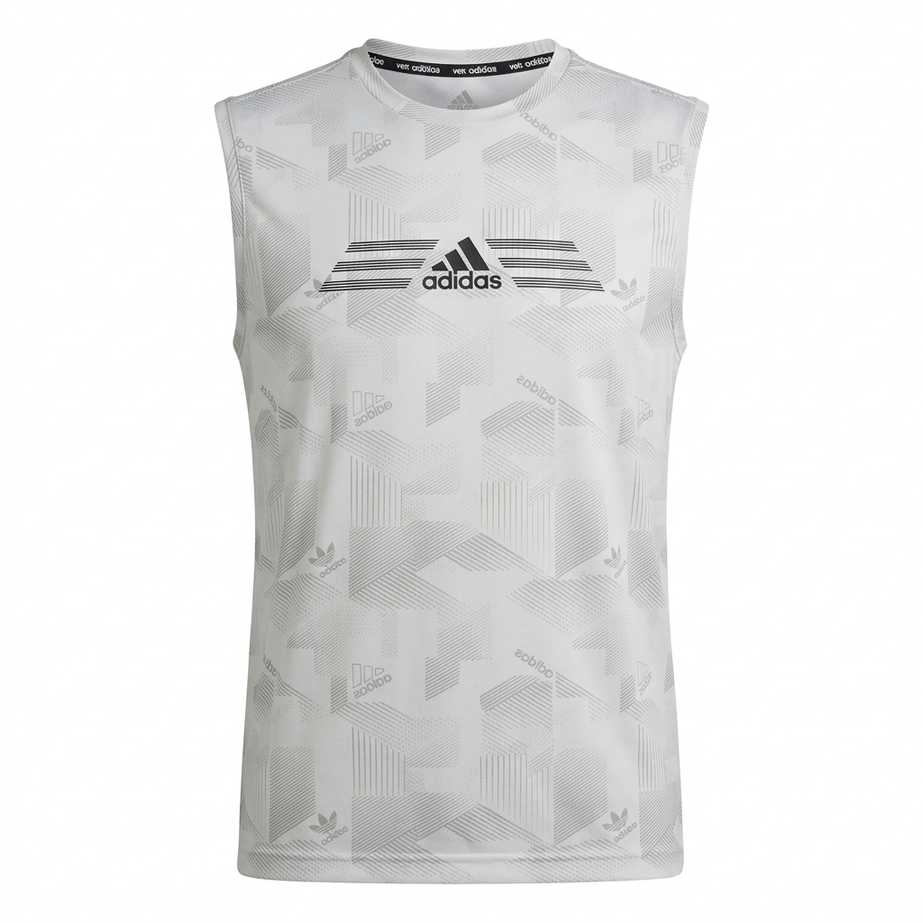Pale grey geometric sleeveless top on white background