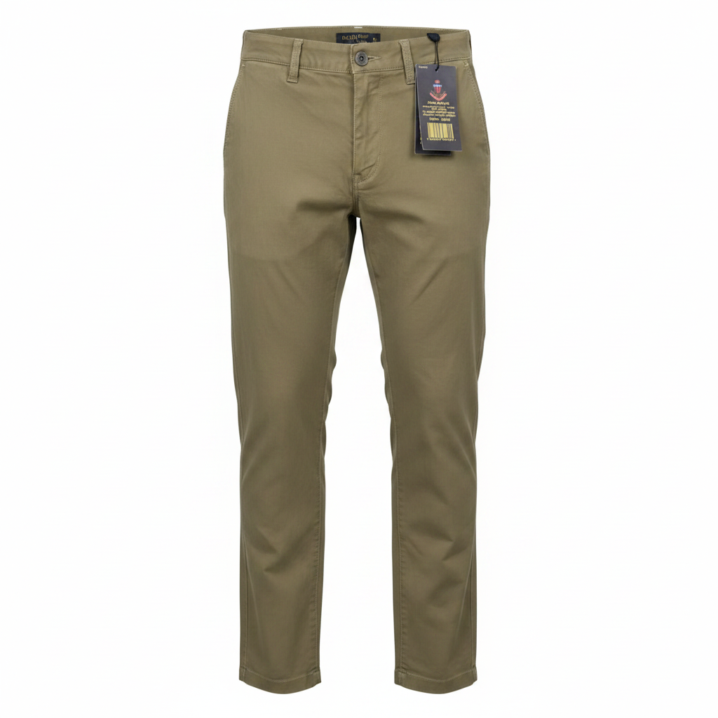 Men's olive green chinos trousers ghost mannequin front view