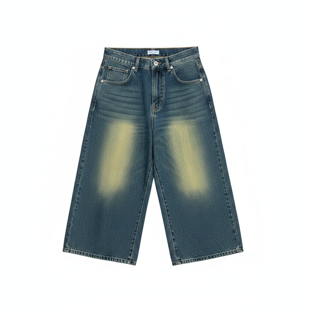 Men's baggy wide-leg denim jeans ghost mannequin front view
