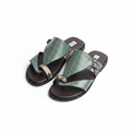 Men's sage green croc leather thong slide sandals ghost mannequin pair view