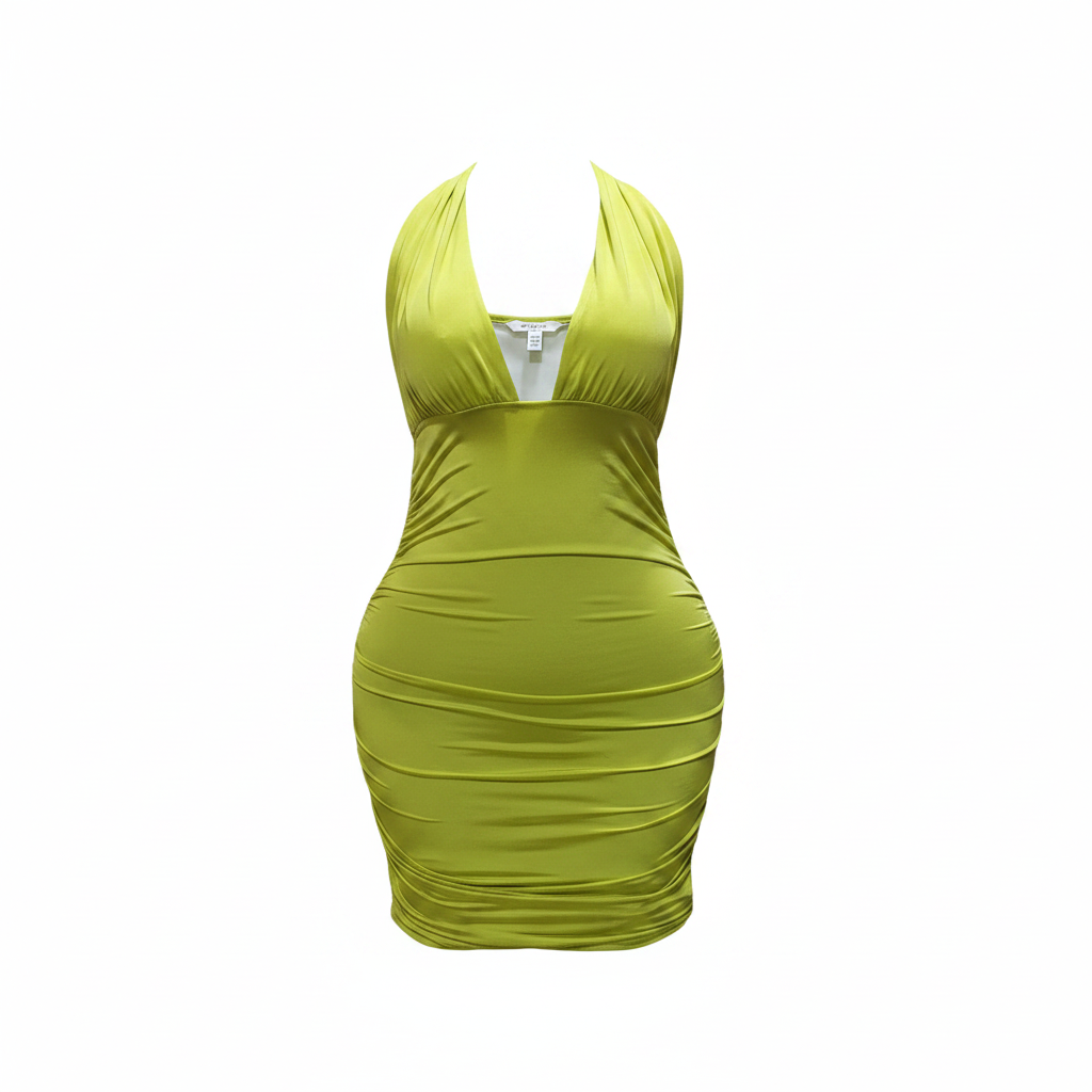 Lime Green Ruched Halter Mini Dress – Ghost Mannequin