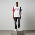 White Red Navy Colour-Block Short-Sleeved Shirt - Model Front