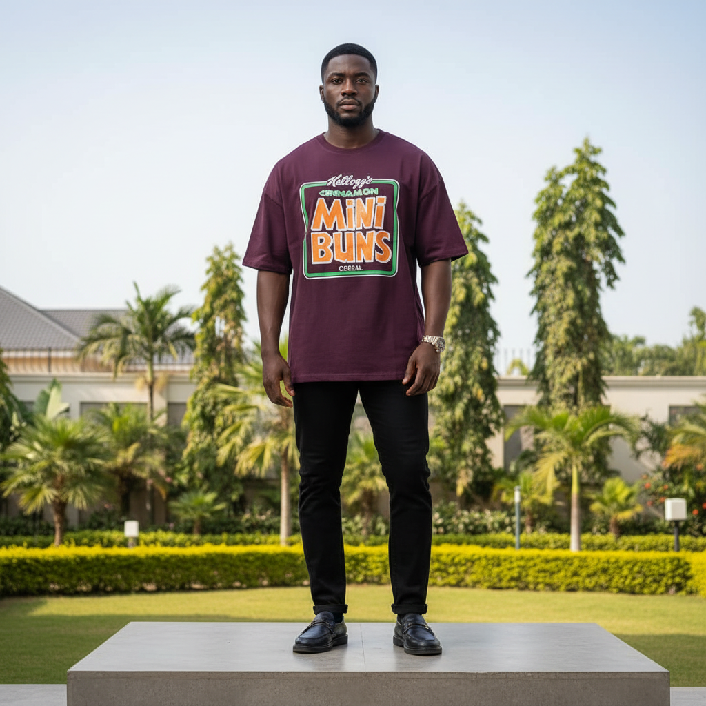 Burgundy Cereal Brand Graphic Short-Sleeved Shirt - Model Front