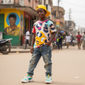 Young Nigerian boy wearing colorful leopard print tee
