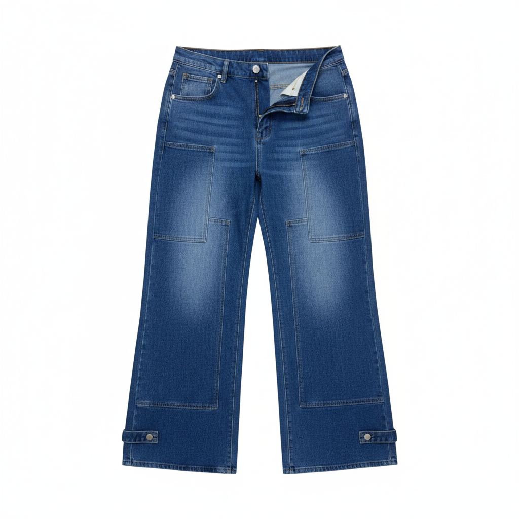 Women's Blue Patch Pocket Wide-Leg Denim Jeans – Ghost Mannequin