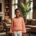 Girl aged 5 wearing Peach Ruffle Petal Top - Model Shot