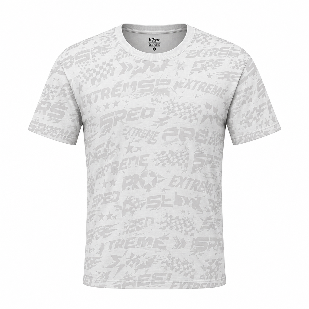 Light grey tonal speed print tee ghost mannequin