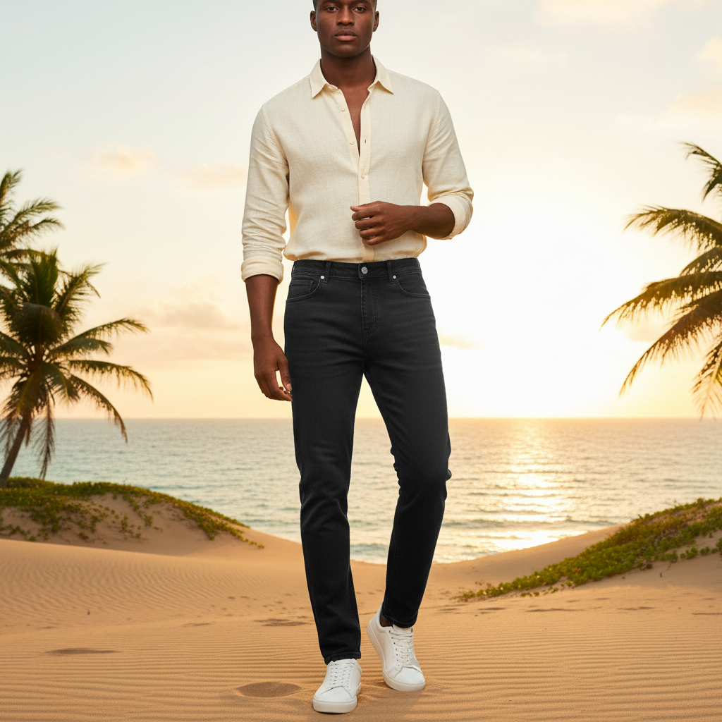 Nigerian model wearing Charcoal Black Slim Straight Jeans