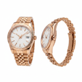 White honeycomb dial full rose gold couple watch — ghost mannequin front and side view