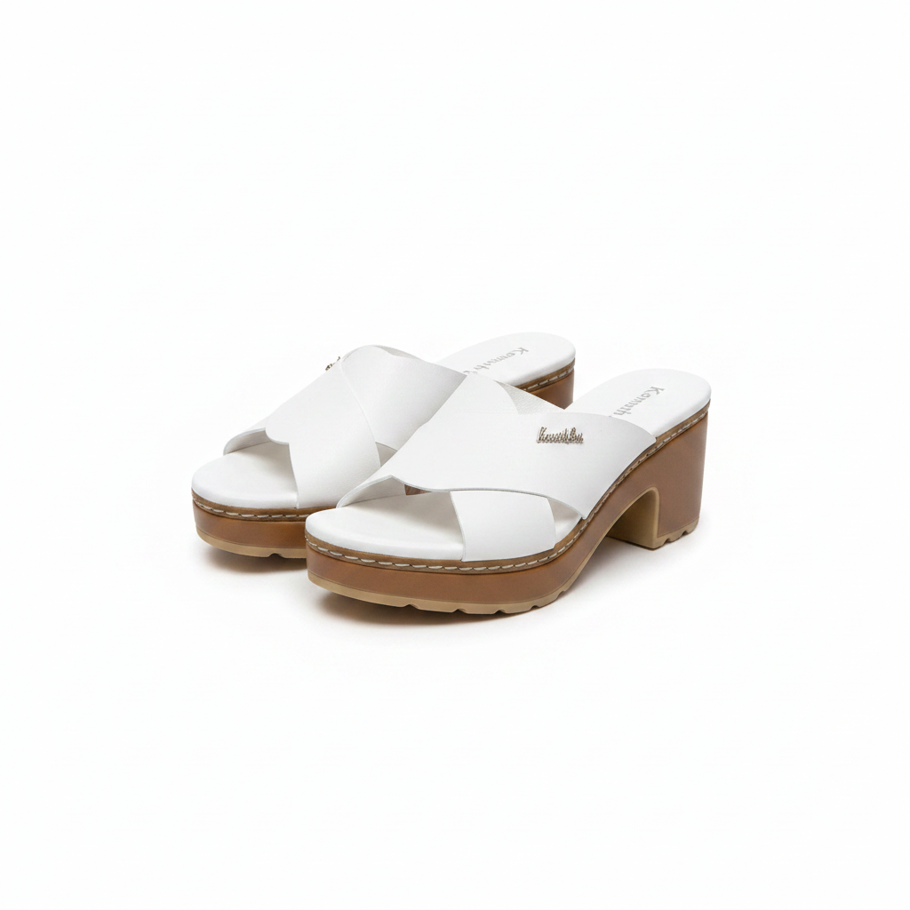 Kenneth Cole WD134-8 White Platform Cross-Strap Mules – Catalog Shot