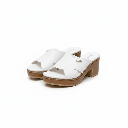 Kenneth Cole WD134-8 White Platform Cross-Strap Mules â€“ Catalog Shot