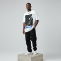 White Five Graphic Oversized Tee - Male Model Front