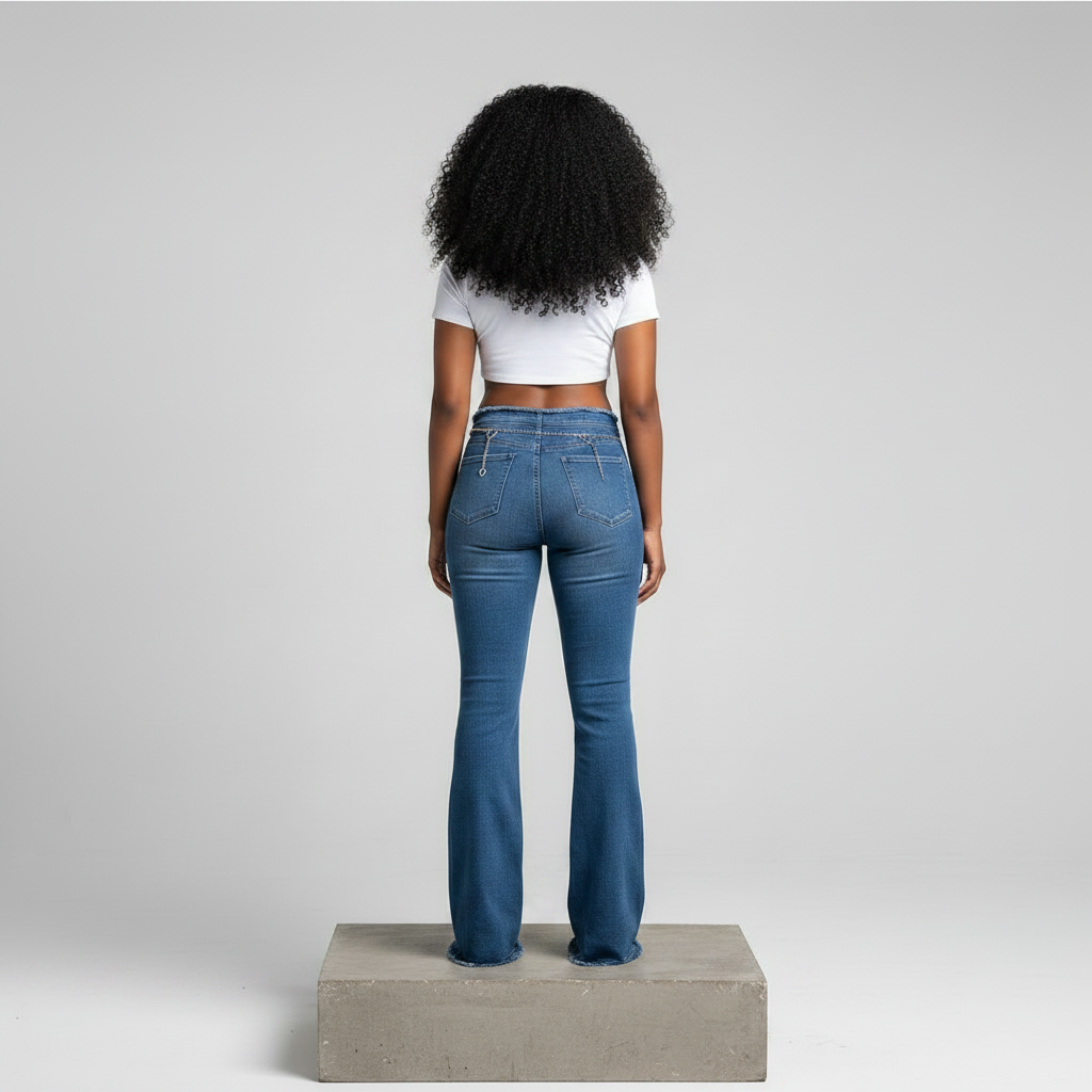 Blue Wash High-Waist Flare Jeans – Model Back