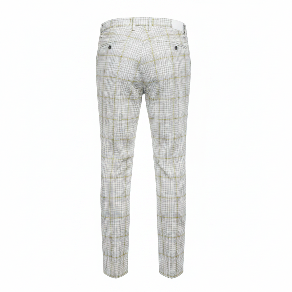 White Grey Houndstooth Lime Trousers – Back Ghost Mannequin