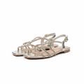 Women's silver rhinestone strappy flat sandals ghost mannequin pair view