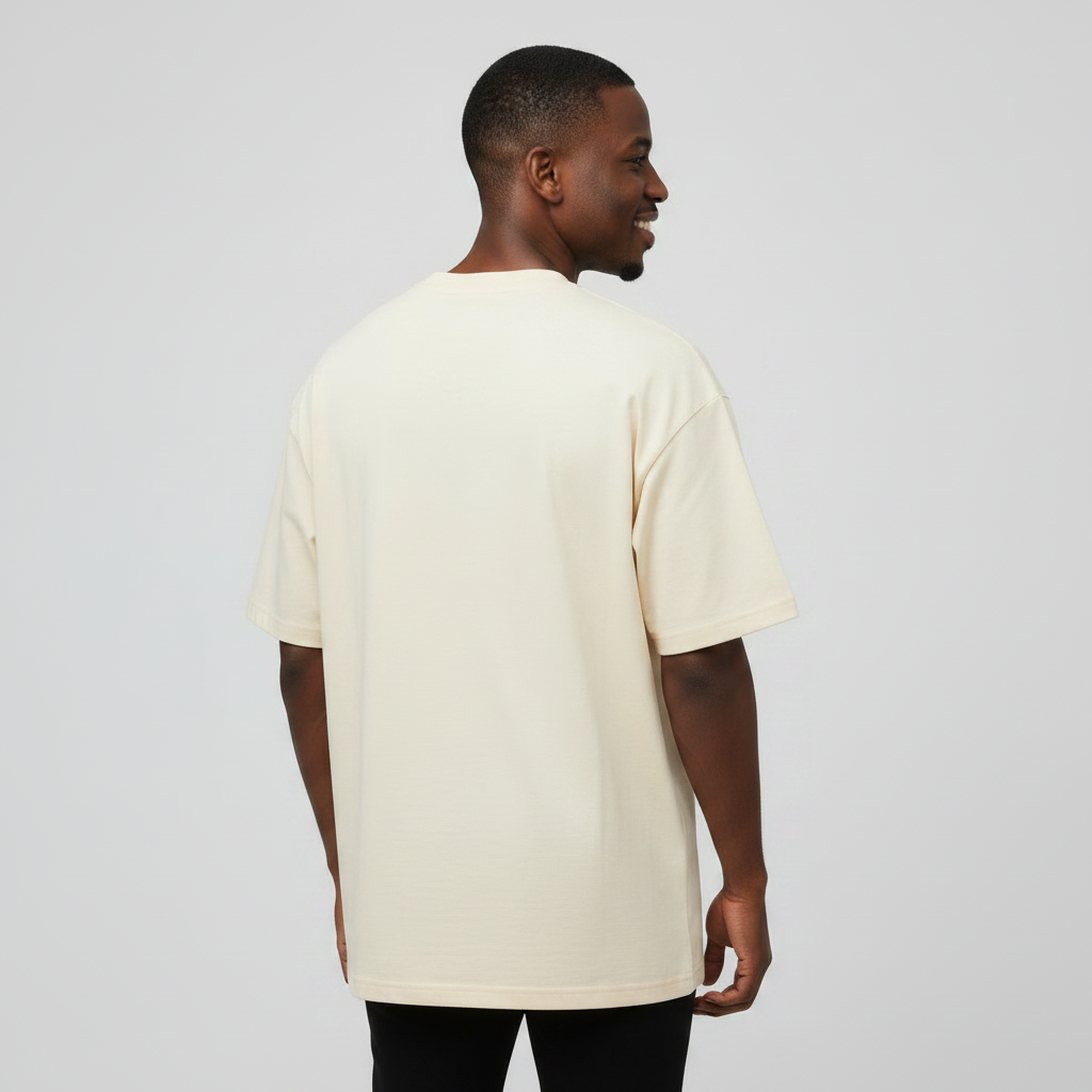 Cream Romantic Graphic Oversized Tee - Model Back