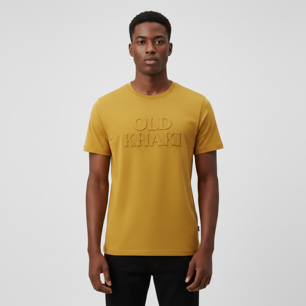 Embossed Logo Crew Tee – Mustard – Model Front View
