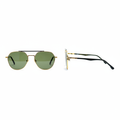 Unisex round aviator sunglasses gold double-bridge dark green olive lens black brow bar black temple – front and side view