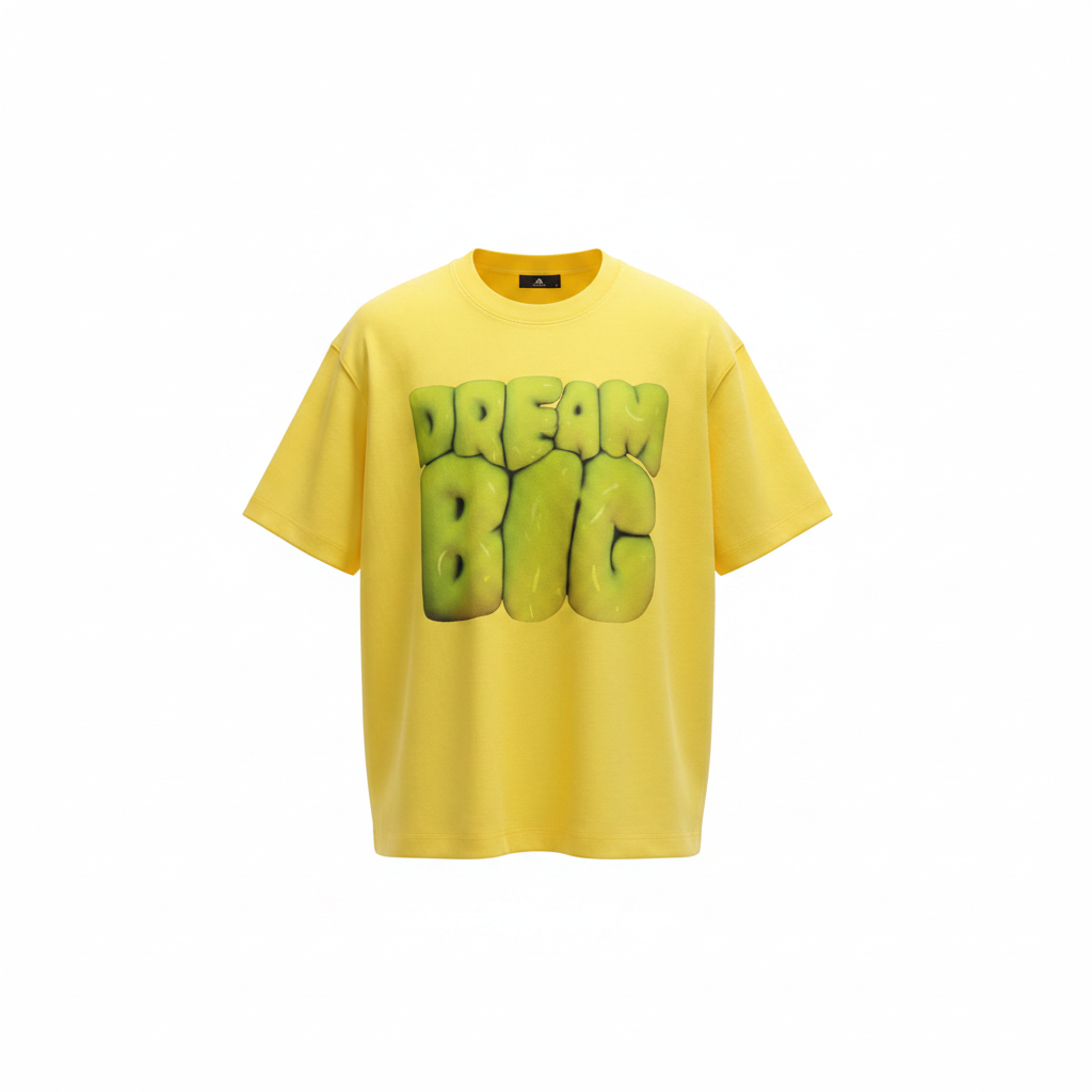 Unisex Yellow Dream Big Graphic Oversized Tee - Ghost Mannequin Front View