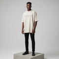 Cream Embroidered Round Neck Short-Sleeved Shirt - Model Shot