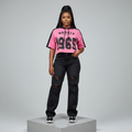 Pink Graphic Crop Hoodie - Model Front