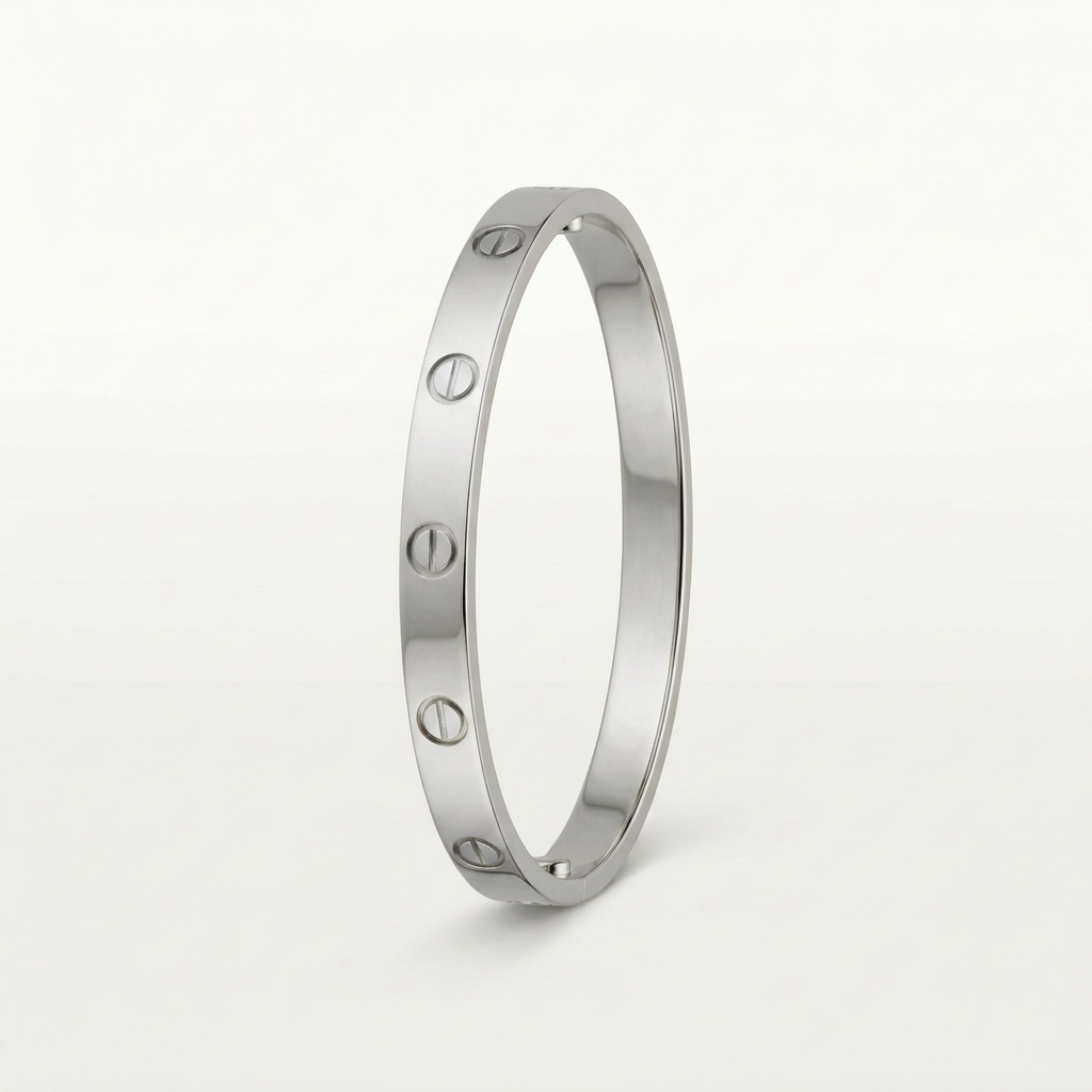 AI silver-colour illustration of screw-detail bracelet on white