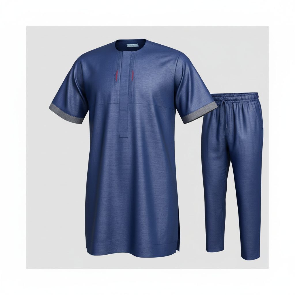 Three-dimensional ghost mannequin view of the navy Senator Wear set