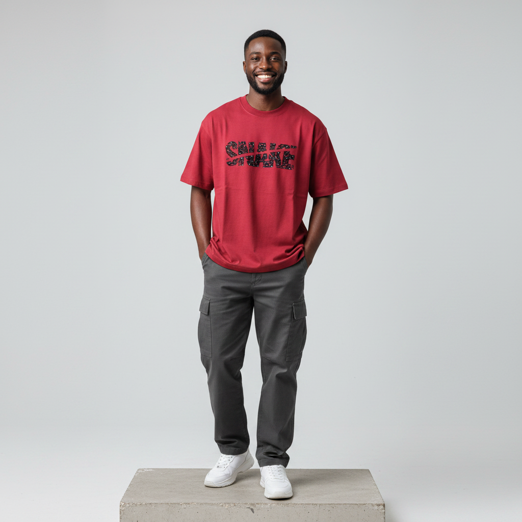 Red Snake Paisley Graphic Oversized Tee - Male Model Front