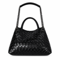 Black woven-effect handbag with chain strap on white